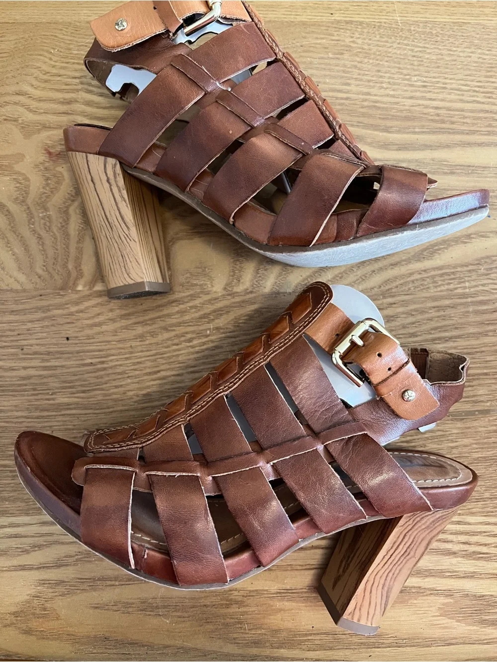 PIKOLINOS Brown Leather Strappy Block Heel Sandals